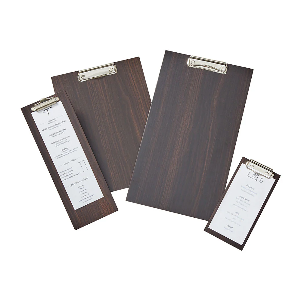 American Metalcraft CB12 & 9" x 12-1/2" Espresso Wood Menu Holder Clipboard - Image 2