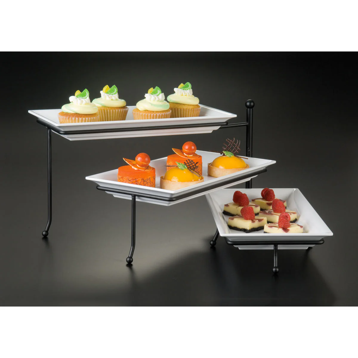 American Metalcraft TTRSMEL3 3 Tier Rectangular Display Stand Set With Melamine Bowls - Image 2