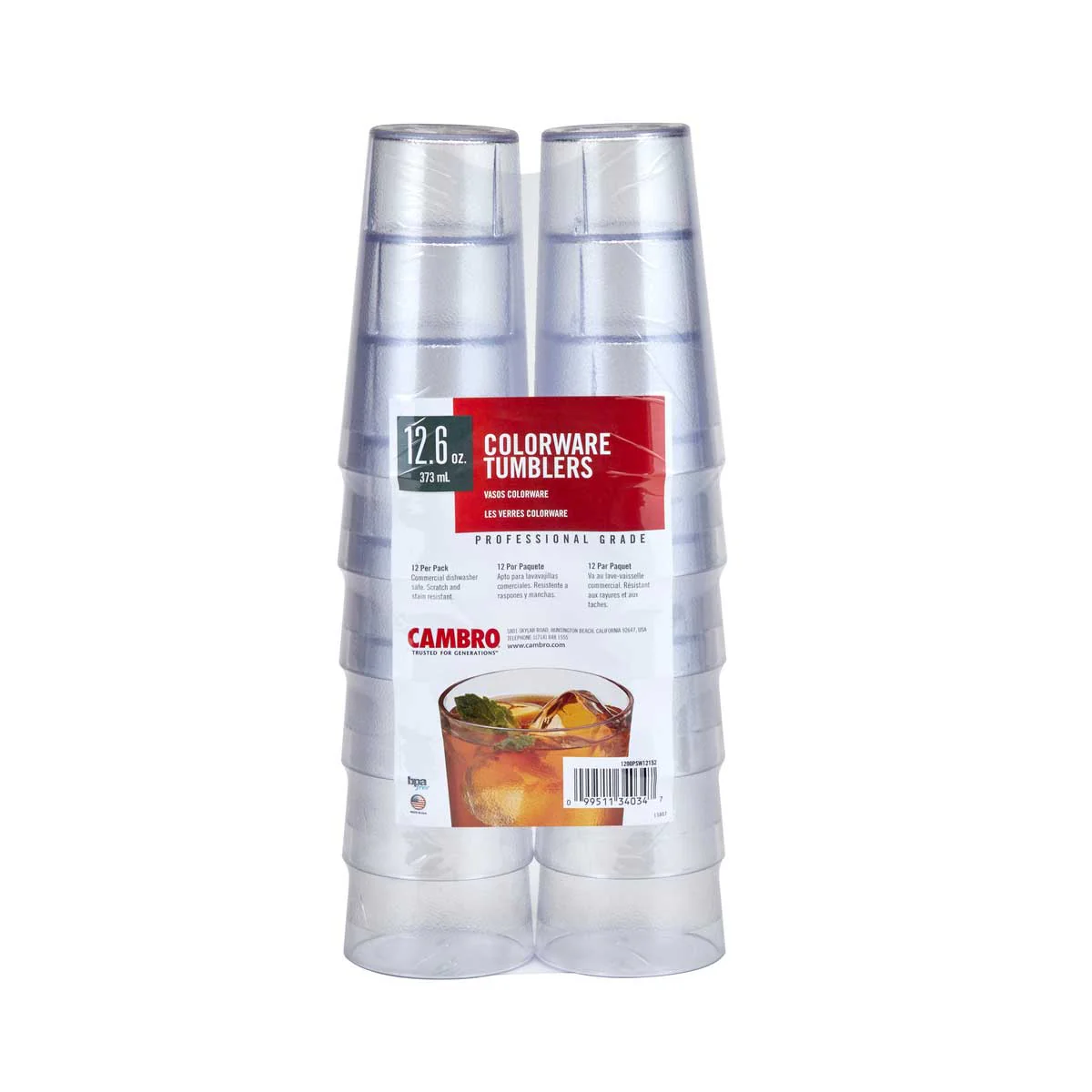 Cambro 1200PSW12152 Colorware Tumbler, Clear, 12 oz., Pack of 12 - Image 3