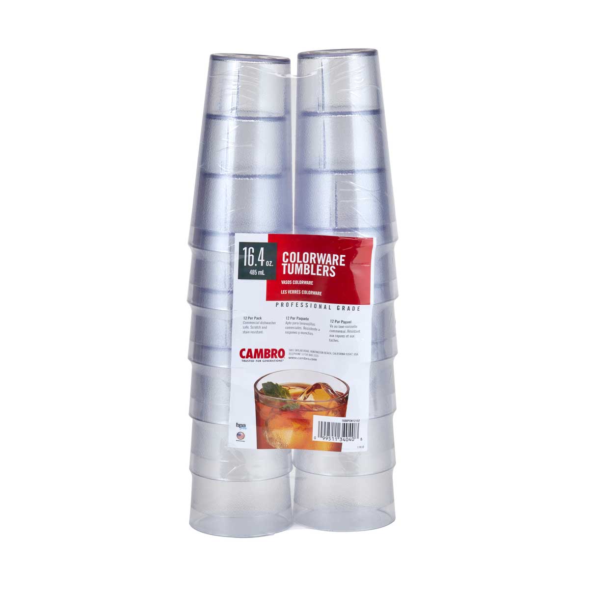 Cambro 1600PSW12152 Colorware Tumbler, Clear, 16 oz., Pack of 12 - Image 3