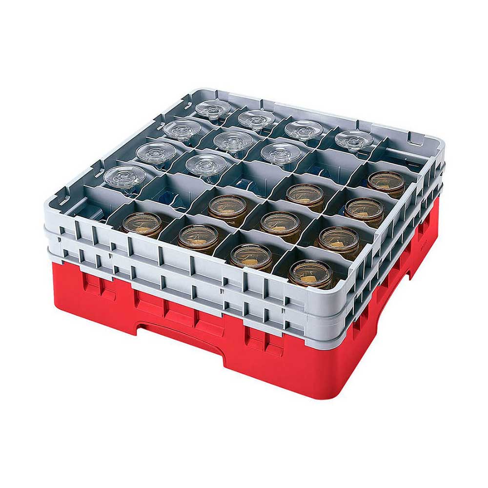 Cambro 25S534163 Camrack Full Size Glass Rack w/ 2 Extenders, 25 Compartment, Red - Image 2