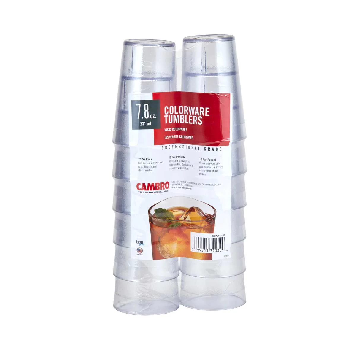 Cambro 800PSW12152 Colorware Tumbler, Clear, 8 oz., Pack of 12 - Image 2