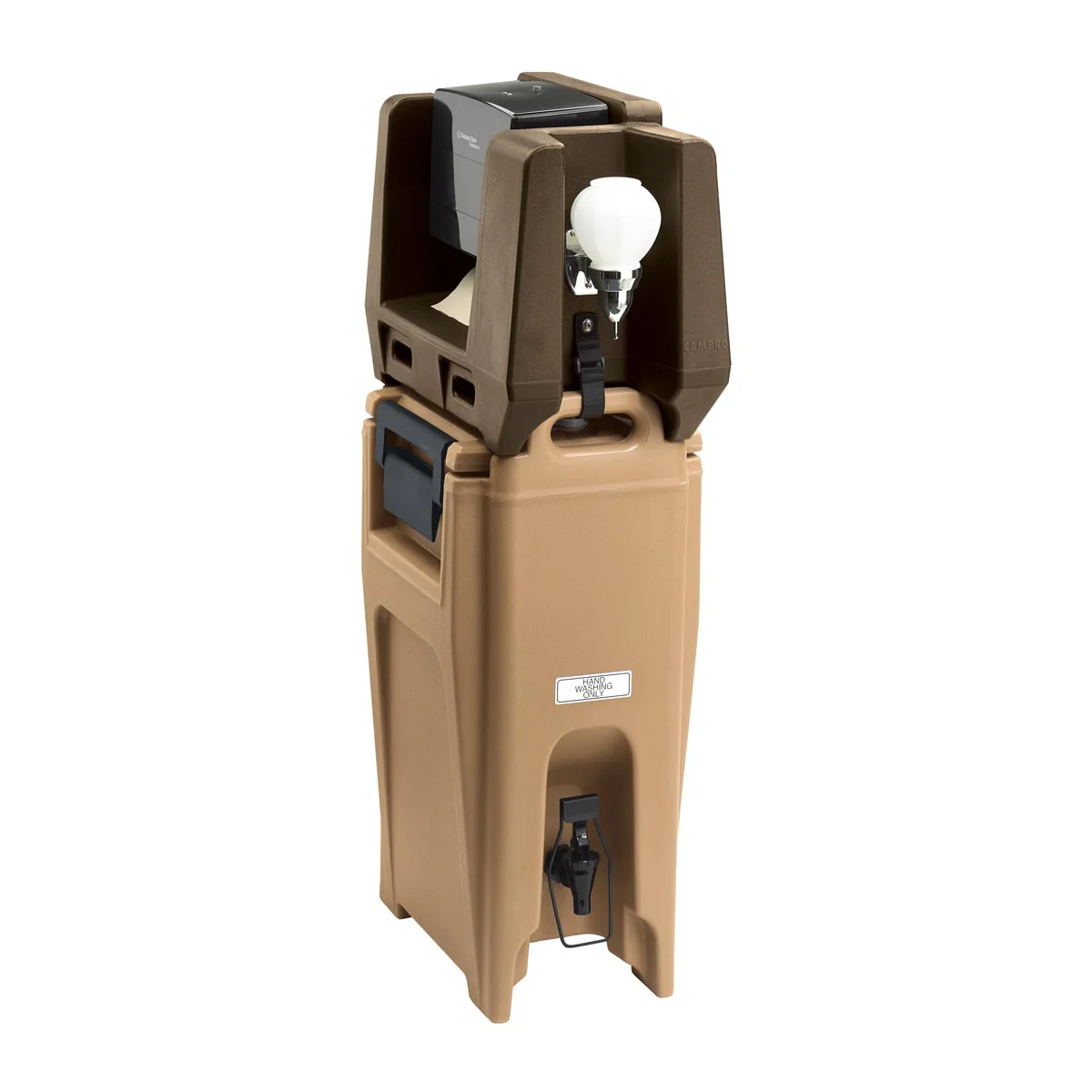Cambro HWATD131 Handwashing Station w/ Multi-Fold Paper Towel & Soap Dispenser, Dark Brown - Image 2