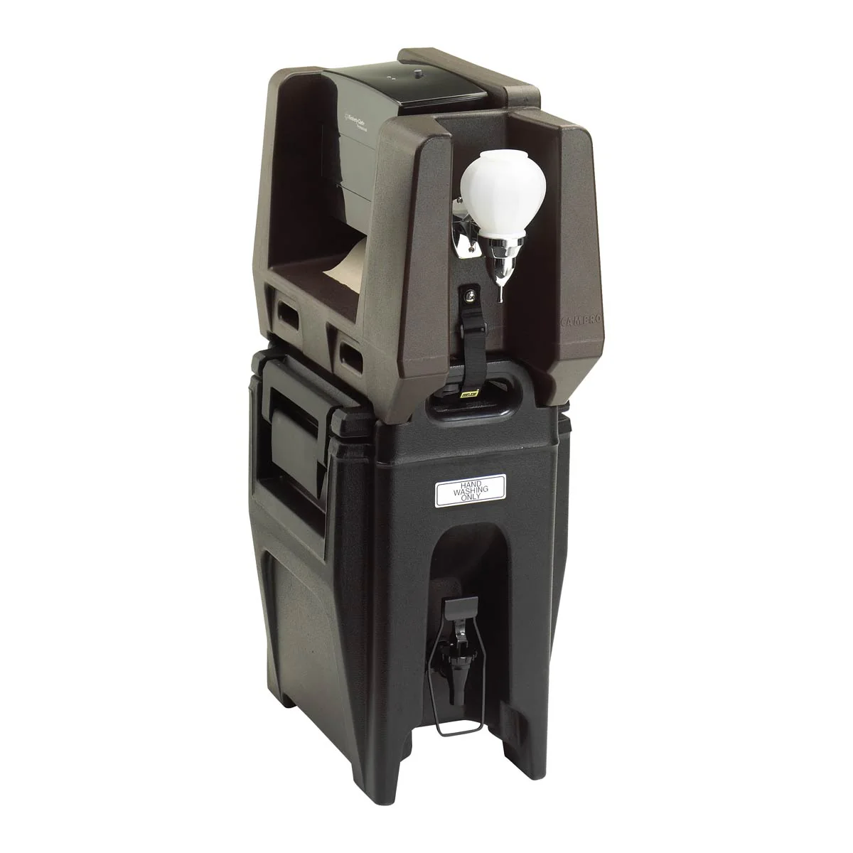 Cambro HWATD131 Handwashing Station w/ Multi-Fold Paper Towel & Soap Dispenser, Dark Brown - Image 3