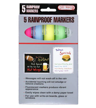 Chef Master 90032 Wet Erase Rain Proof Markers in 5 Colors: Blue, Green, White, Yellow, and Pink - Image 2