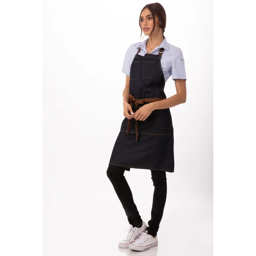 Chef Works AB035IBL Memphis Bib Apron, Indigo Blue, 34" x 30" - Image 2