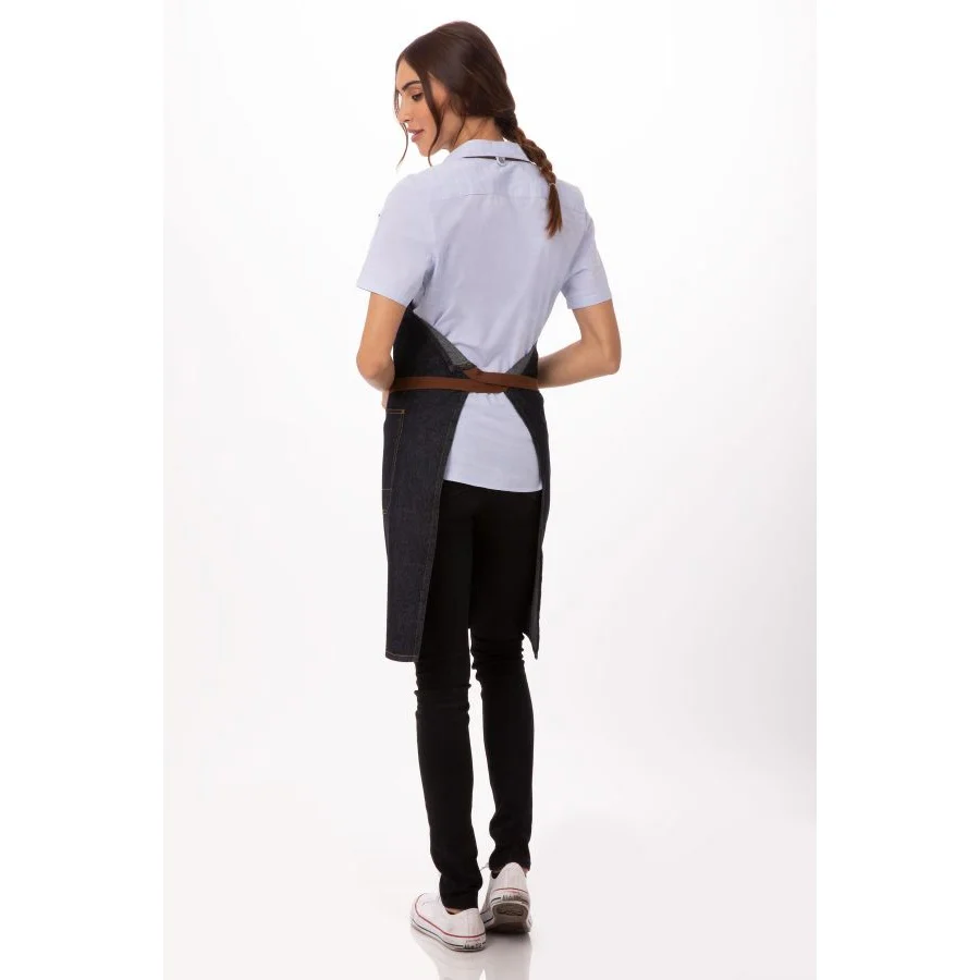 Chef Works AB035IBL Memphis Bib Apron, Indigo Blue, 34" x 30" - Image 3
