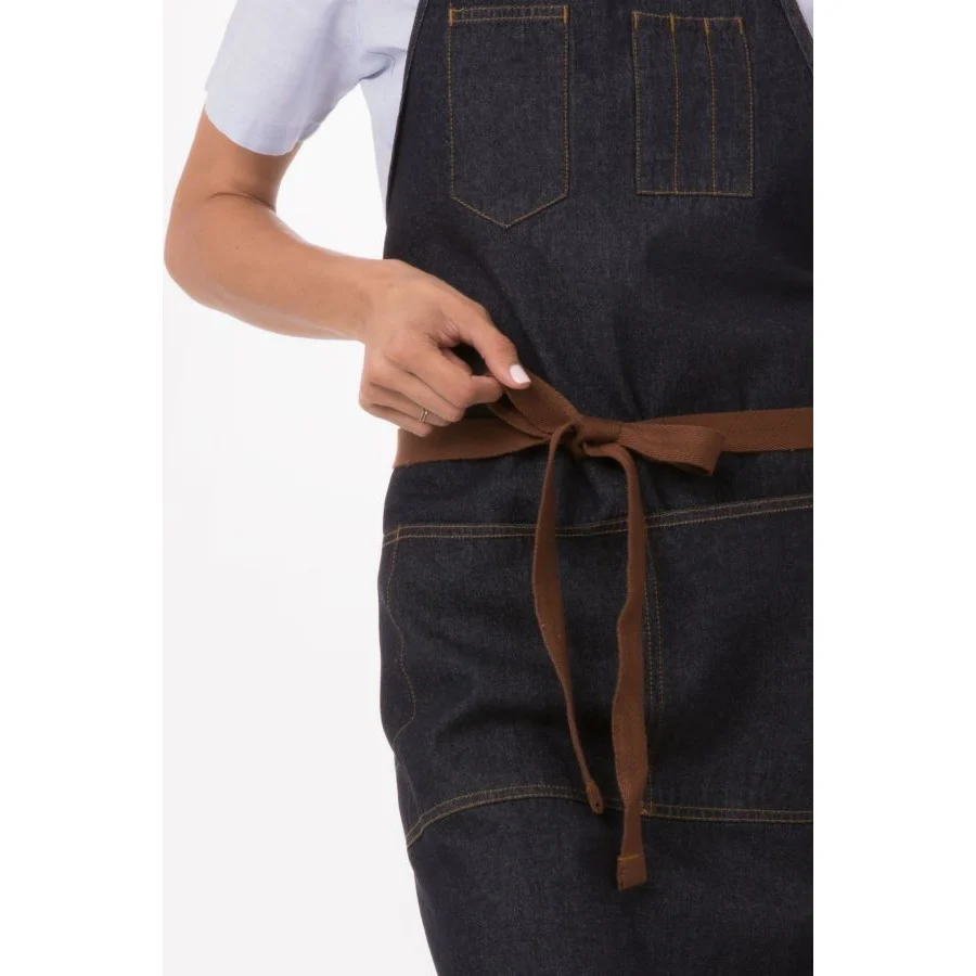 Chef Works AB035IBL Memphis Bib Apron, Indigo Blue, 34" x 30" - Image 4