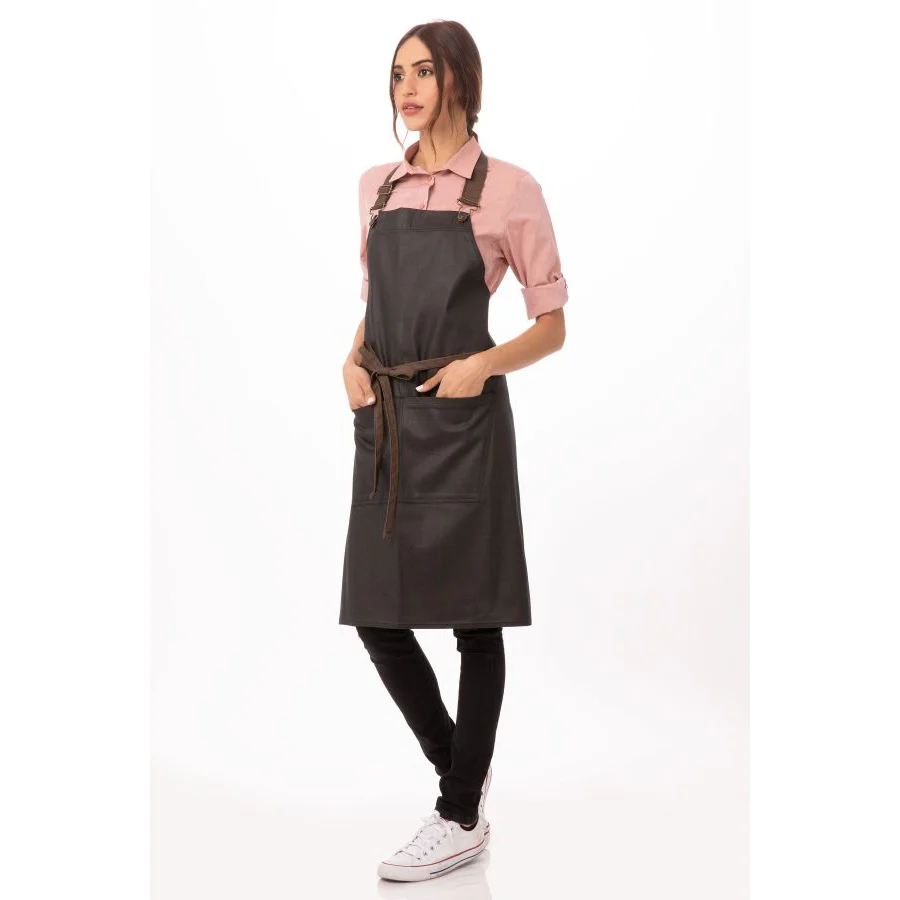 Chef Works ABWT051BNB0 Boulder Bib Apron, Brown Black, 34" x 30" - Image 2