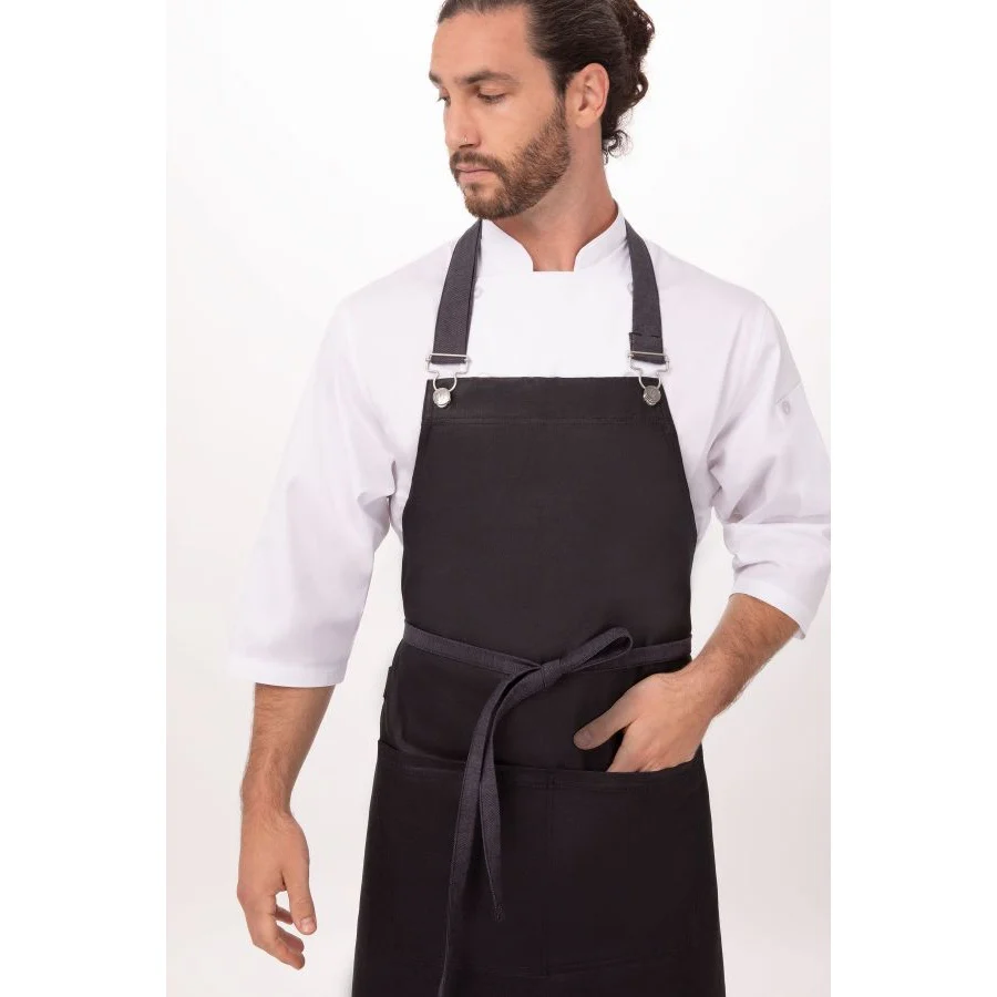 Chef Works ABWT051PUB0 Boulder Bib Apron, Purple Black, 34" x 30" - Image 3