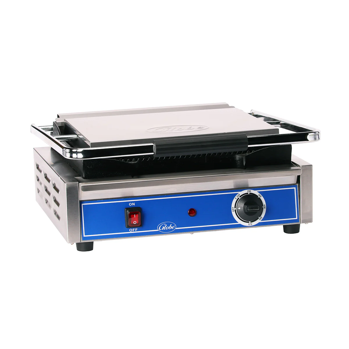 Globe GPG1410 Cast Iron Sandwich /Panini Grill w/ Grooved Plates, 14" x 10" - Image 2
