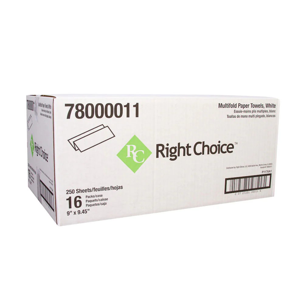 Right Choice Multifold Paper Towel, White, 9", Case of 16 - Image 2