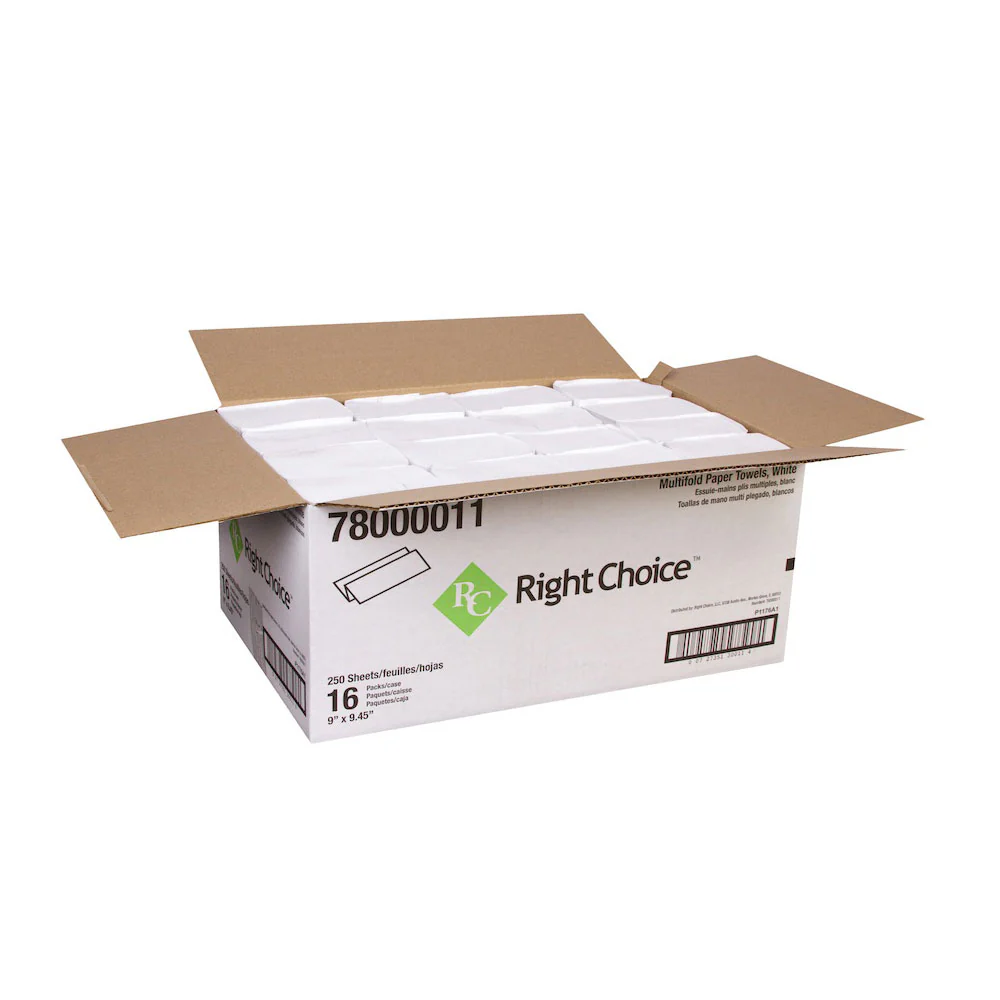 Right Choice Multifold Paper Towel, White, 9", Case of 16 - Image 3