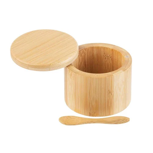 Tablecraft 11158 Round Bamboo Salt Box, with Spoon, 6 oz. - Image 2