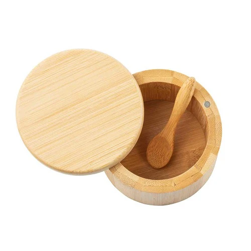 Tablecraft 11158 Round Bamboo Salt Box, with Spoon, 6 oz. - Image 3