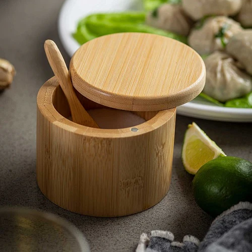 Tablecraft 11158 Round Bamboo Salt Box, with Spoon, 6 oz. - Image 6