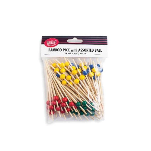 Tablecraft BAMBA45 Assorted Ball Picks, 4-1/2", Pack of 100 - Image 2