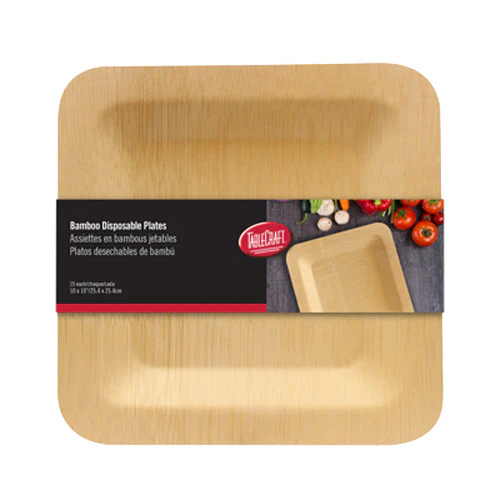 Tablecraft BAMDSP10 Cash & Carry Disposable Bamboo Plate, 10" x 10", Pack of 25 - Image 2
