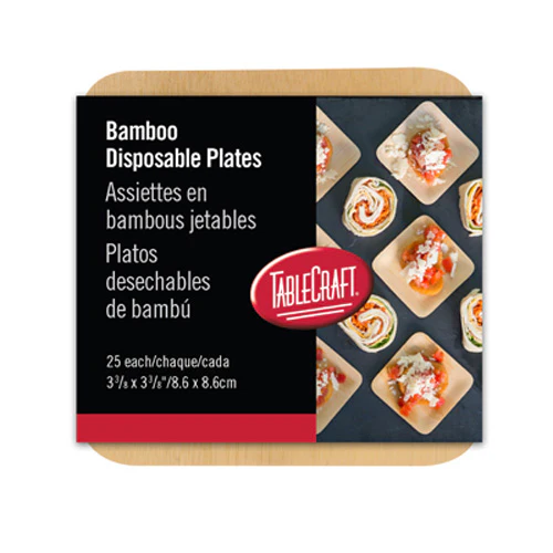 Tablecraft BAMDSP35 Cash & Carry Disposable Bamboo Plate, 3-1/2" x 3-1/2", Pack of 25 - Image 2