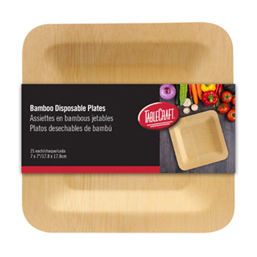 Tablecraft BAMDSP7 Cash & Carry Disposable Bamboo Plate, 7" x 7", Pack of 25 - Image 2