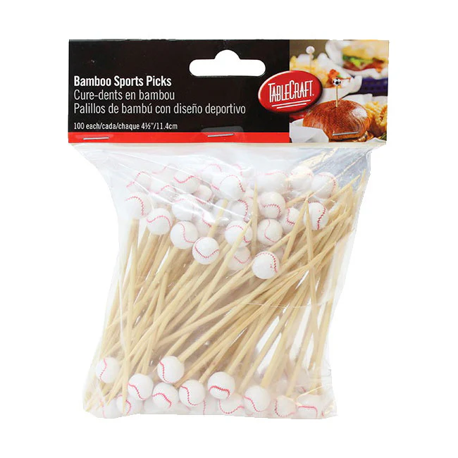 Tablecraft BAMSP145 Bamboo Baseball Sport Pick, 4-1/2", Pack of 100 - Image 2