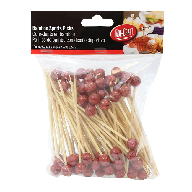 Tablecraft BAMSP245 Bamboo Basketball Sport Pick, 4-1/2", Pack of 100 - Image 2