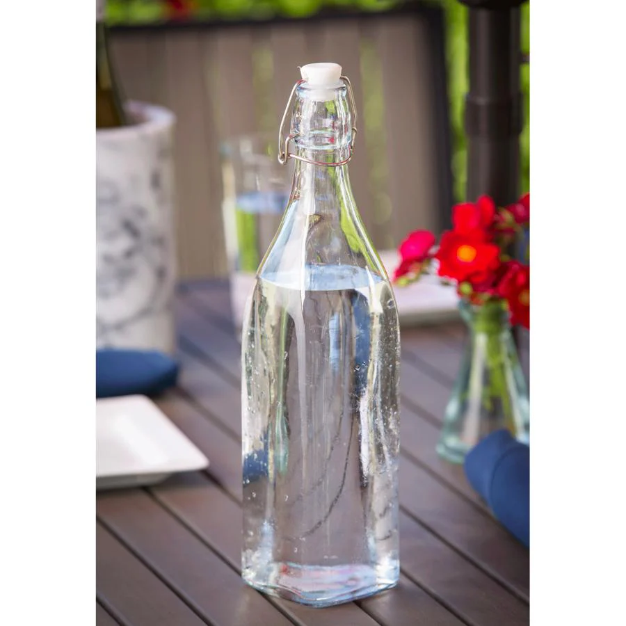Tablecraft RSB33 Cash & Carry Prima Glass Re-sealable Bottle, 34 oz. - Image 2