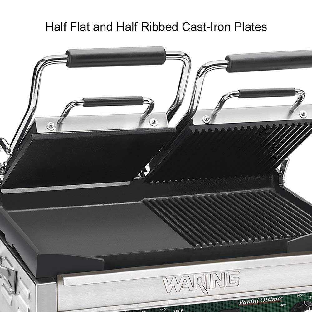 Waring WDG300 Panini Grill, Split Top, Half Flat / Half Ribbed, 240V - Image 3