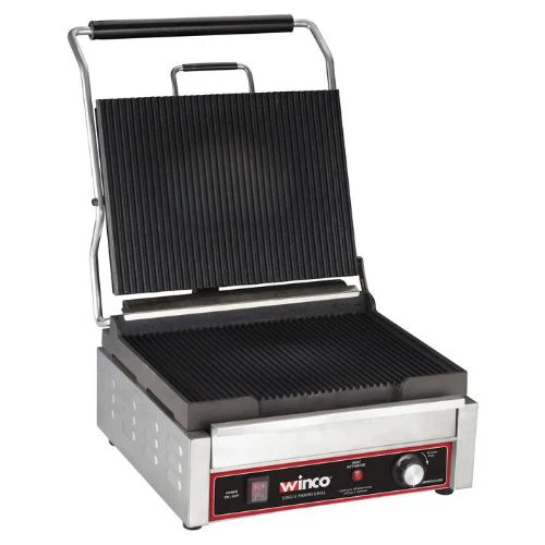 Winco EPG-1C Single Ribbed Plate 14" Panini Grill, 120V - Image 2